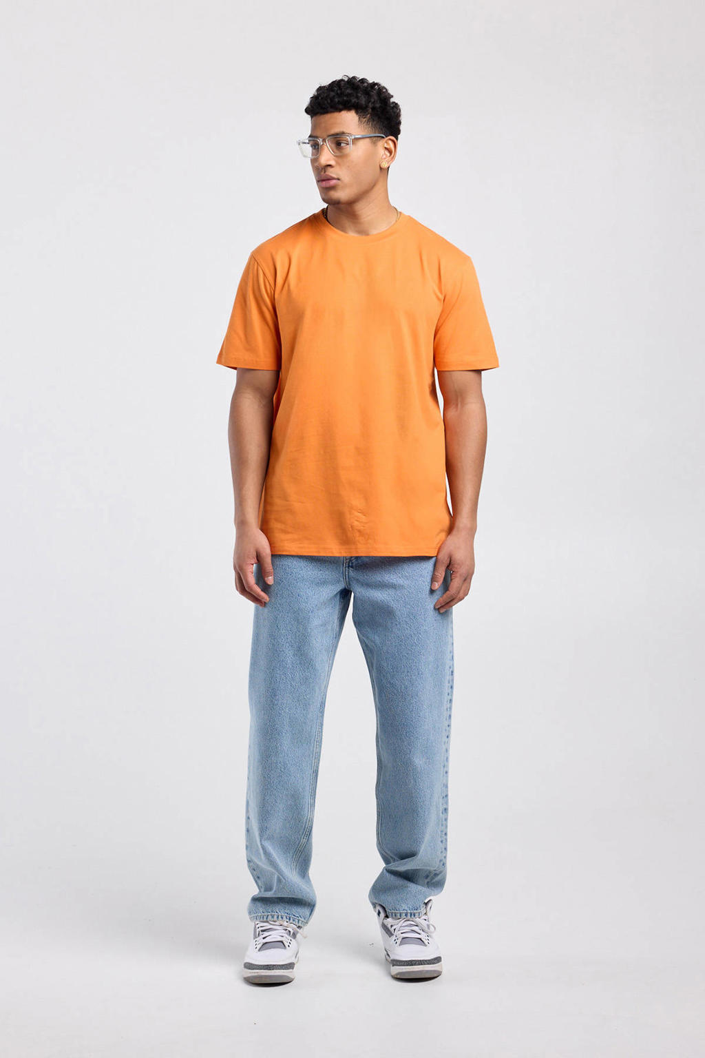 Oranje heren America Today regular T-shirt van katoen met effen, korte mouwen en ronde hals