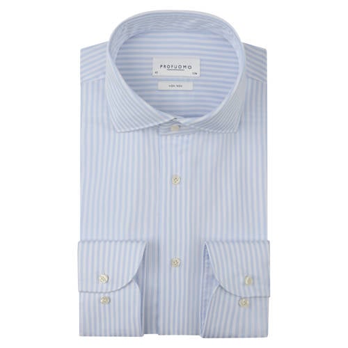 Profuomo slim gestreepte casual overhemd lichtblauw afbeelding