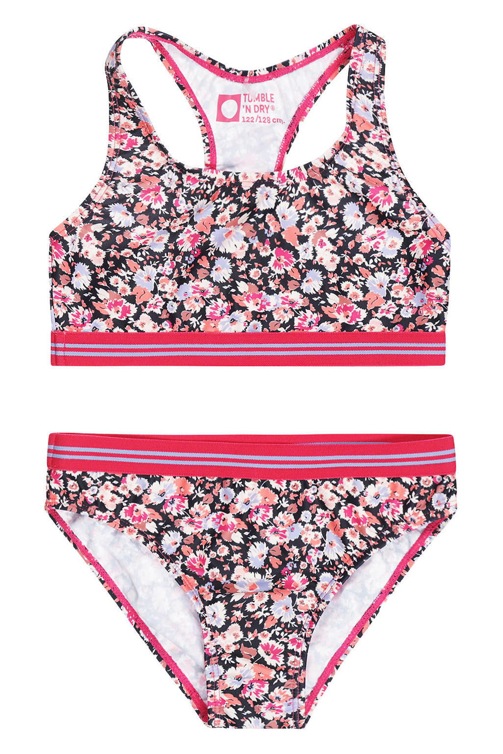 Tumble 'n Dry polyester gebloemde bikini donkerblauw/roze