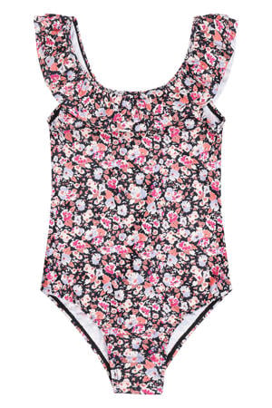 badpak met ruches donkerblauw / roze