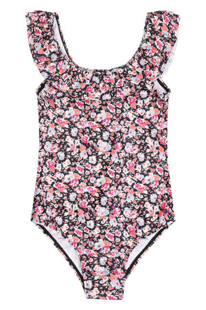 badpak met ruches donkerblauw / roze