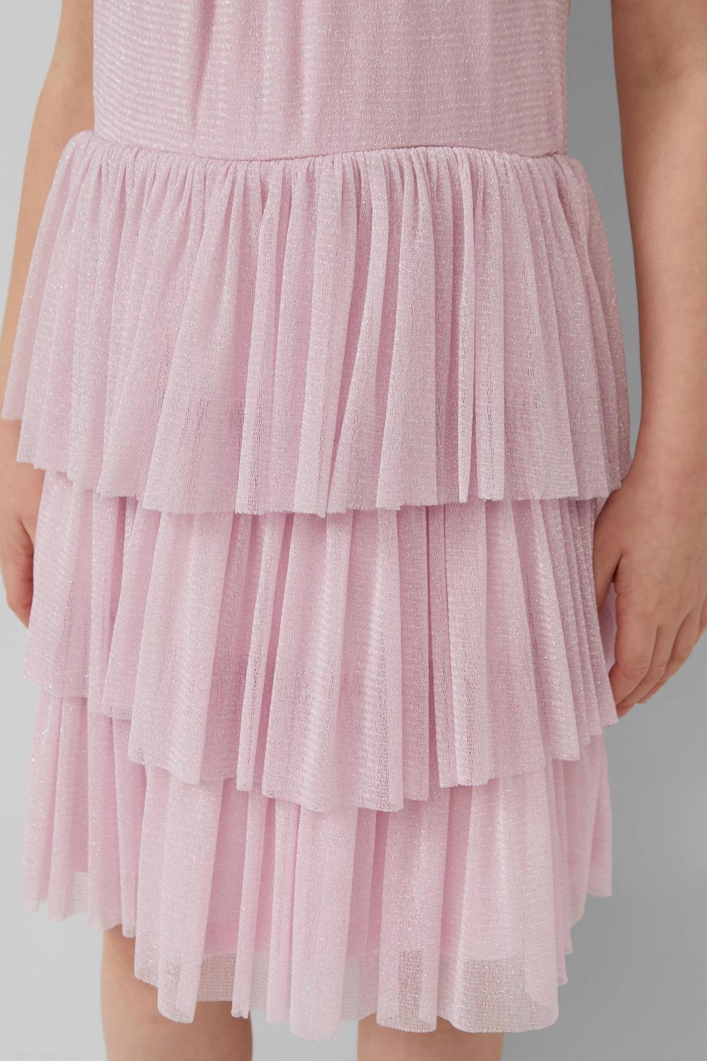 Roze meisjes s.Oliver korte jurk van polyamide met effen, ronde hals en glitters