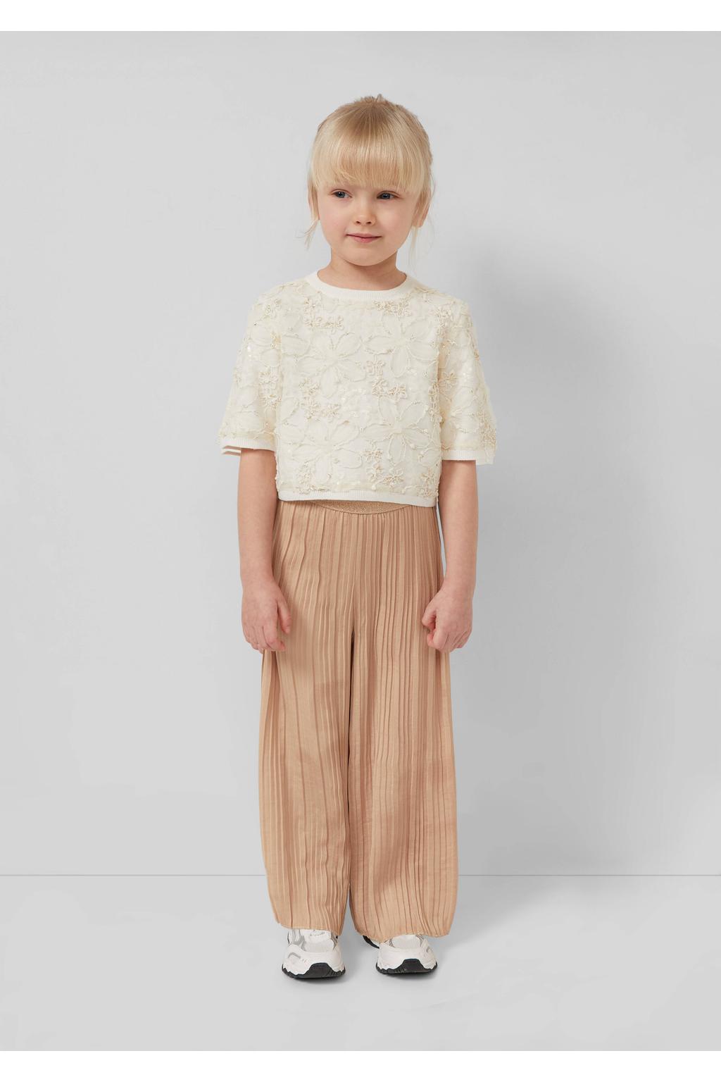 Beige meisjes s.Oliver wide leg casual broek met high waist en effen