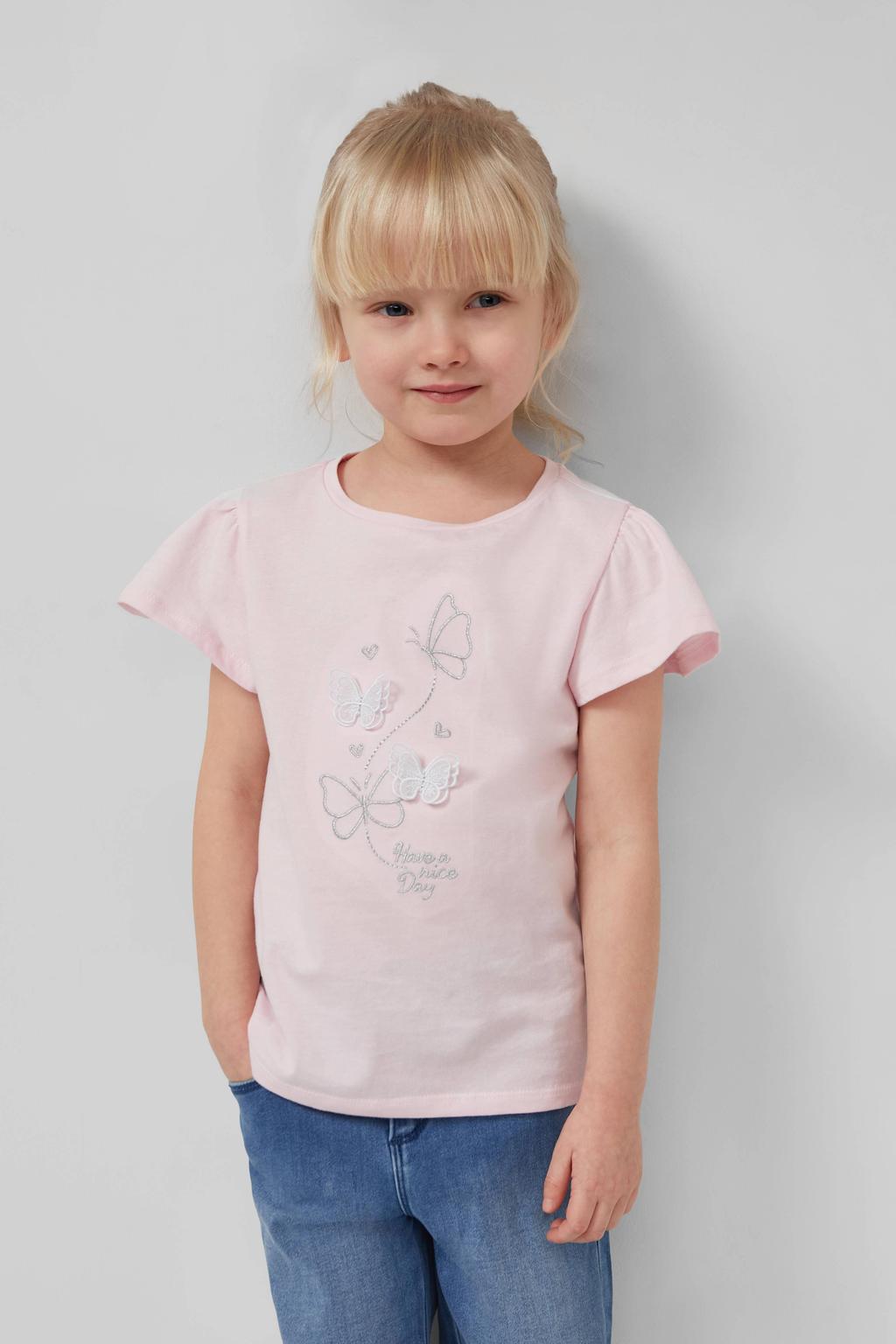 Roze meisjes s.Oliver T-shirt van katoen met printopdruk, korte mouwen, ronde hals en glitters