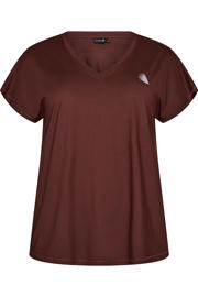 thumbnail: Donkerblauwe dames ACTIVE By Zizzi sportshirt van polyester met korte mouwen en V-hals