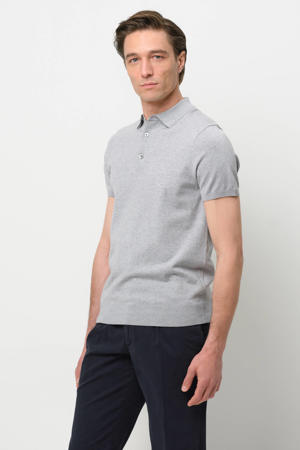 zijden regular polo grijs fijn gebreid