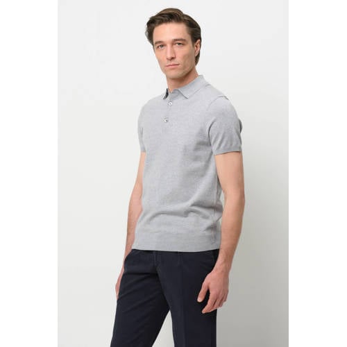 Profuomo zijden regular polo grijs fijn gebreid afbeelding
