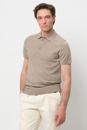 zijden regular polo beige fijn gebreid