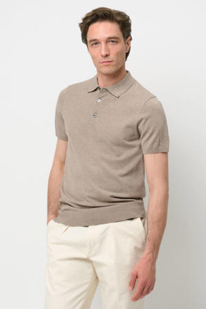 zijden regular polo beige fijn gebreid