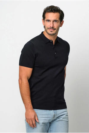 zijden regular polo donkerblauw fijn gebreid
