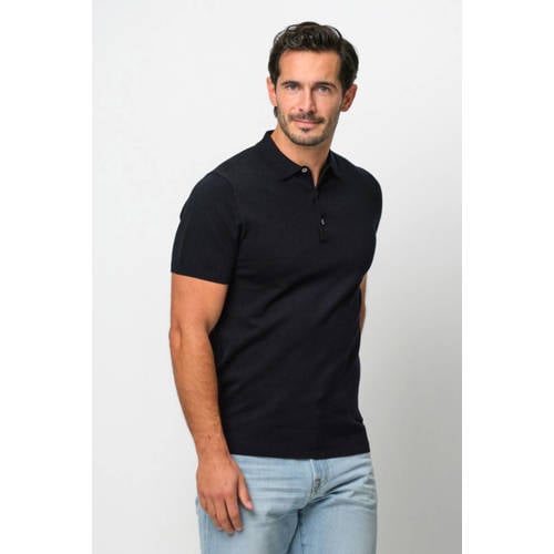 Profuomo zijden regular polo donkerblauw fijn gebreid afbeelding