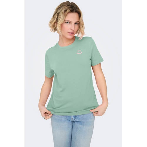 ONLY T-shirt met backprint groen afbeelding