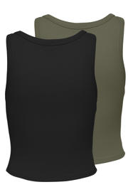 thumbnail: ONLY mouwloze cropped tank top zwart/groen (set van 2)