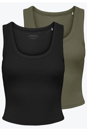 mouwloze cropped tank top zwart/groen (set van 2)
