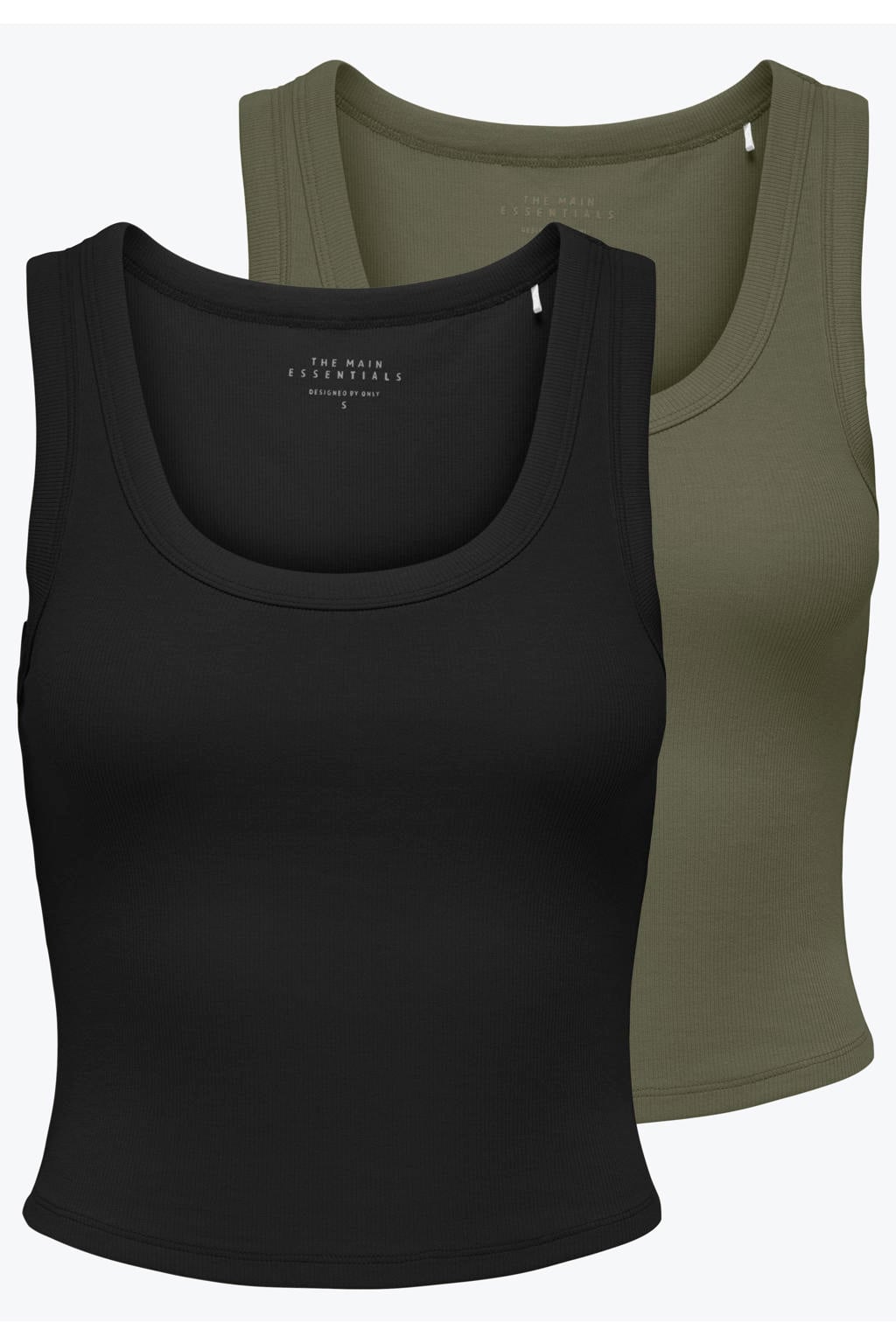 Set van 2 zwart en groene dames ONLY mouwloze cropped tank top met effen en ronde hals