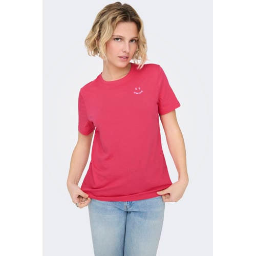 ONLY T-shirt met backprint roze afbeelding