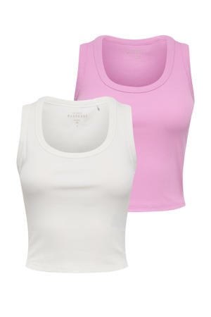 mouwloze cropped tank top ecru/roze (set van 2)