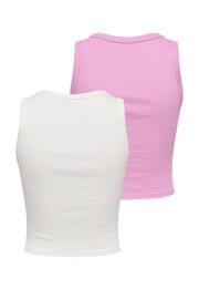 thumbnail: ONLY mouwloze cropped tank top ecru/roze (set van 2)