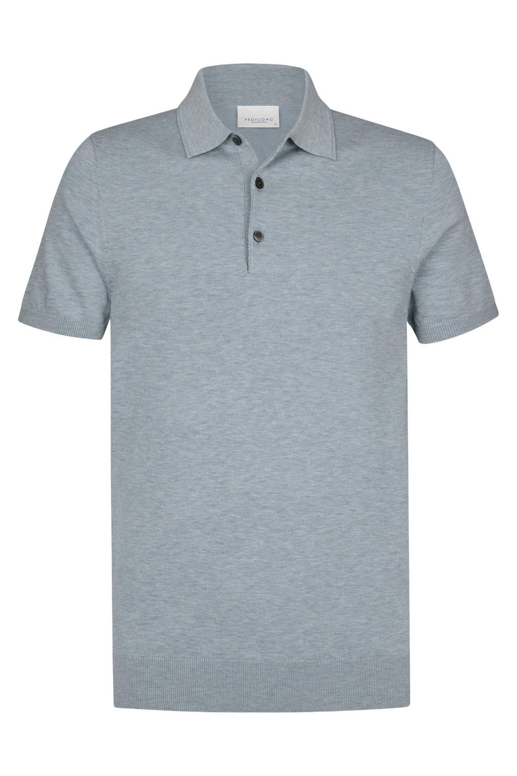 Blauwe heren Profuomo regular polo fijn gebreid van lyocell met effen en korte mouwen