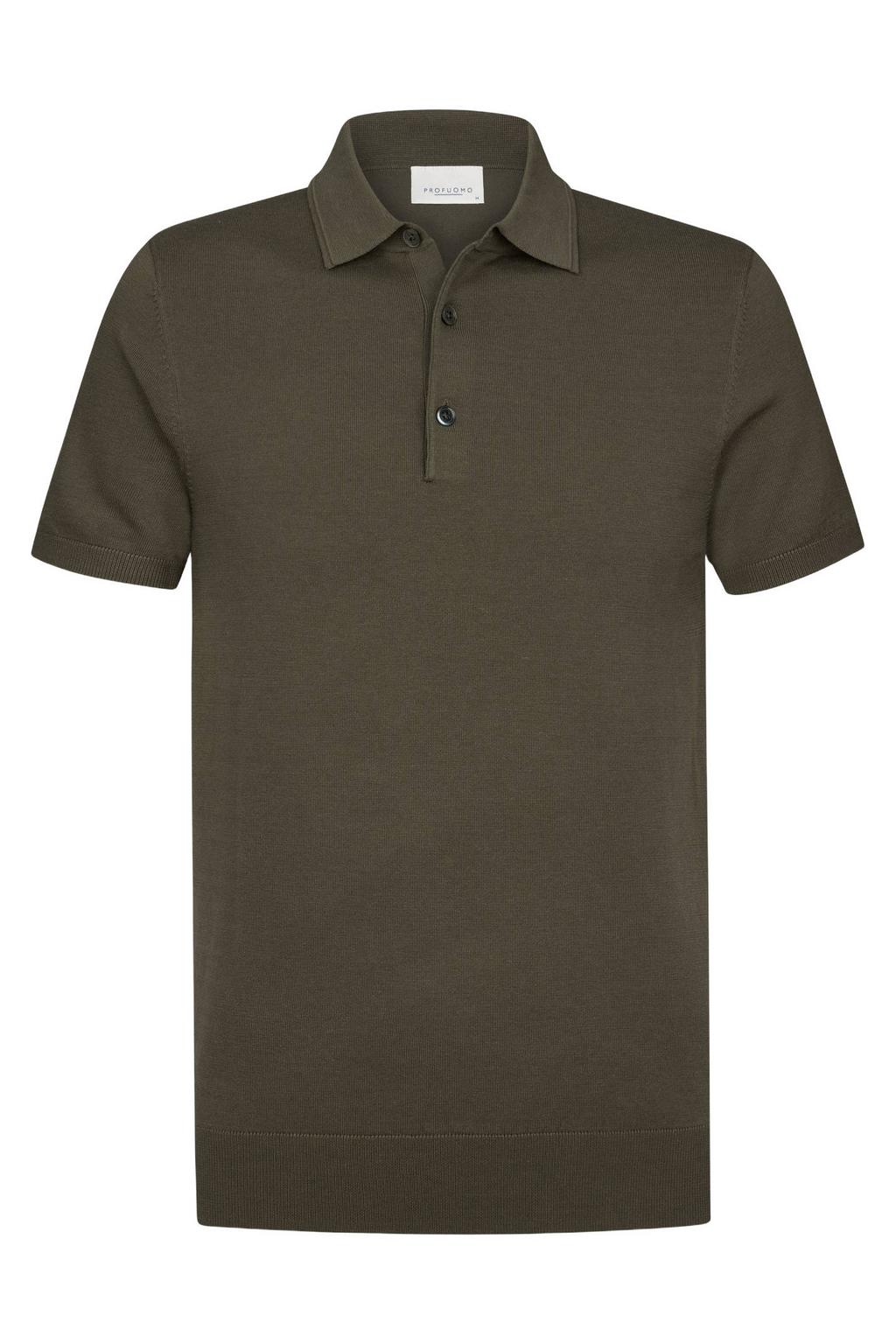Bruine heren Profuomo zijden regular polo fijn gebreid met effen en korte mouwen