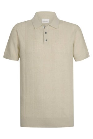 regular polo met linnen fijn gebreid ecru