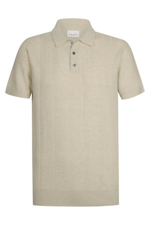 regular polo met linnen fijn gebreid ecru