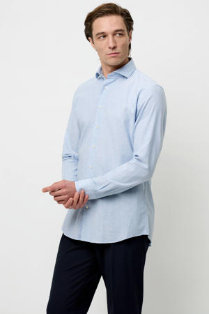 slim casual overhemd met linnen lichtblauw