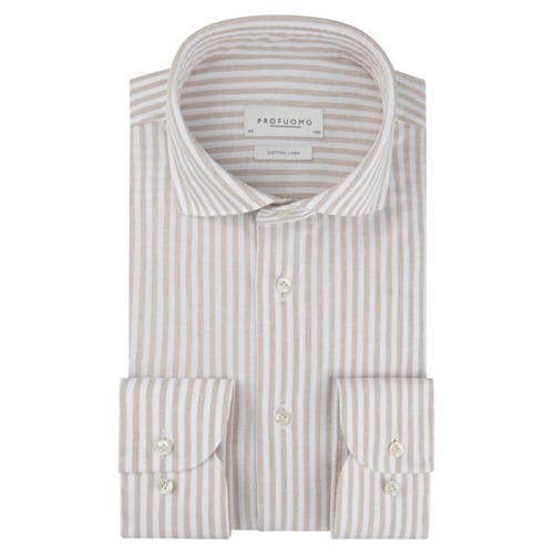 Profuomo slim gestreepte casual overhemd beige afbeelding