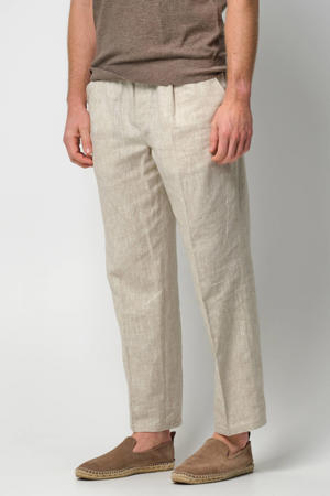 casual broek met linnen beige