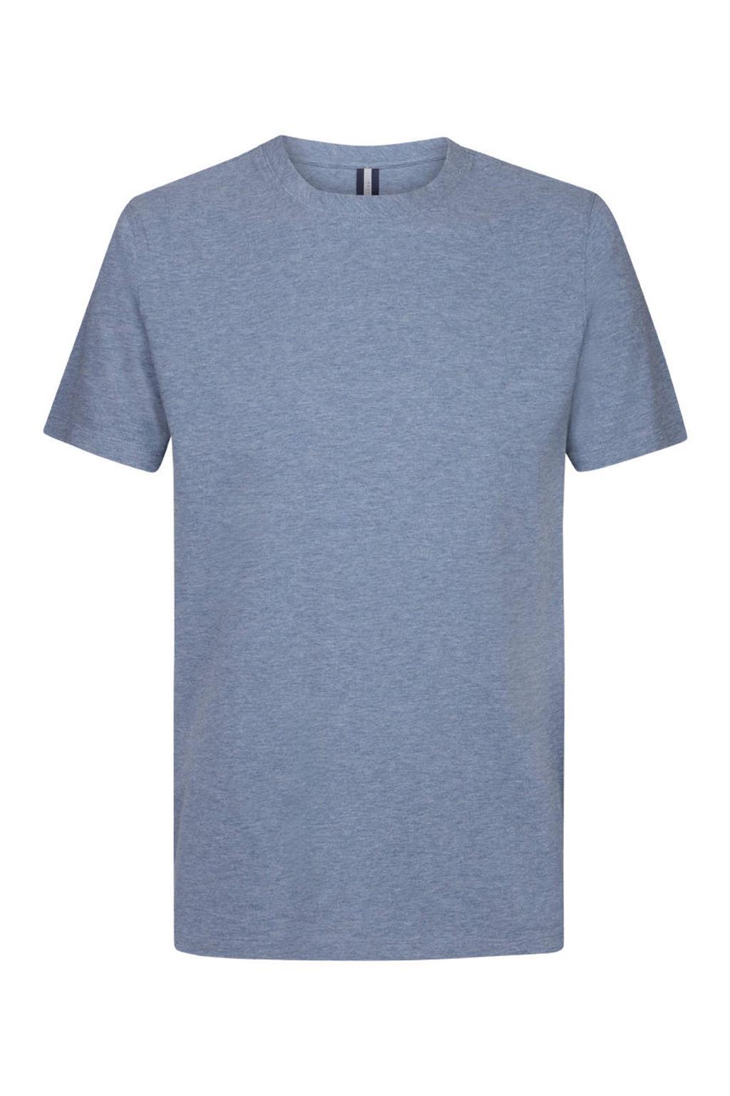Blauwe heren Profuomo regular T-shirt van katoen met melée print, korte mouwen en ronde hals