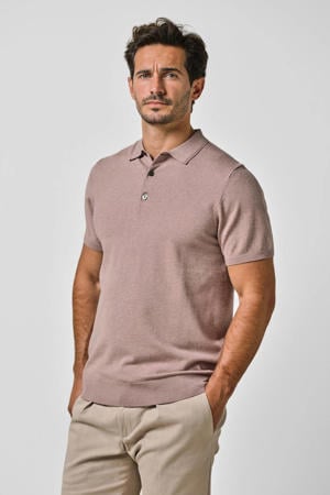 zijden regular polo oudroze fijn gebreid