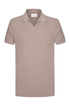 zijden regular polo lichtbruin fijn gebreid