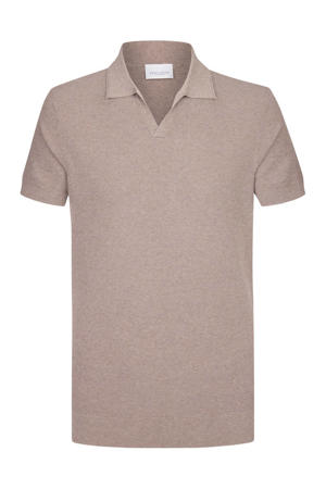 zijden regular polo lichtbruin fijn gebreid