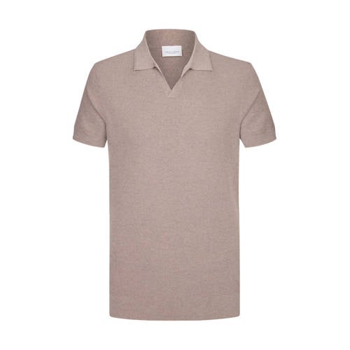 Profuomo zijden regular polo lichtbruin fijn gebreid afbeelding