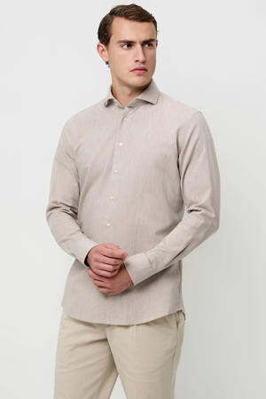 slim casual overhemd met linnen beige