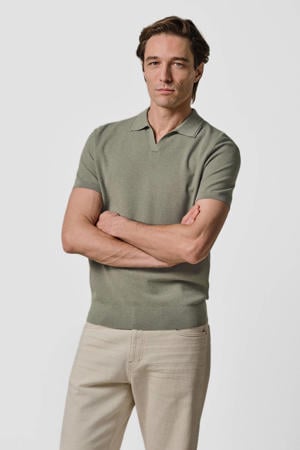 zijden regular polo groen fijn gebreid