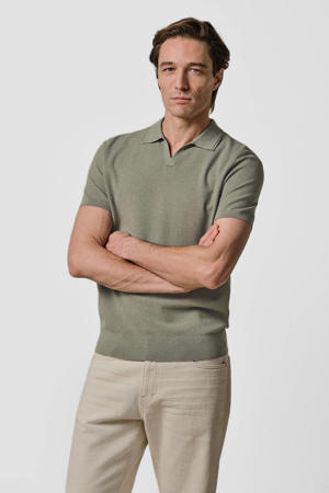 zijden regular polo groen fijn gebreid