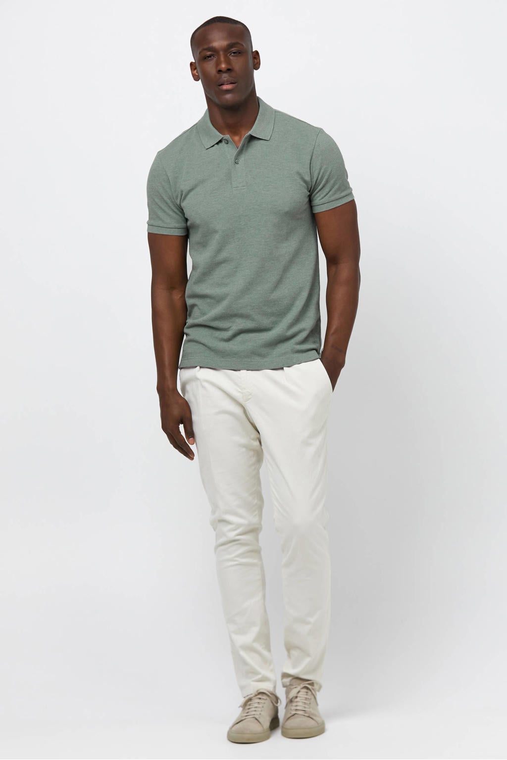Groene heren Profuomo regular polo van katoen met melée print en korte mouwen