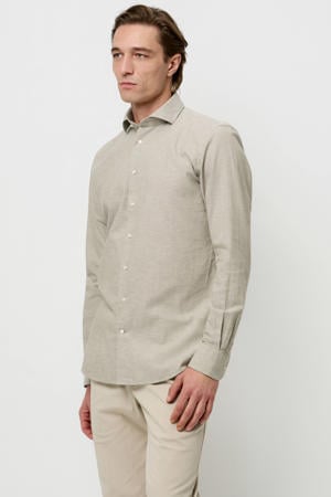 slim casual overhemd met linnen groen