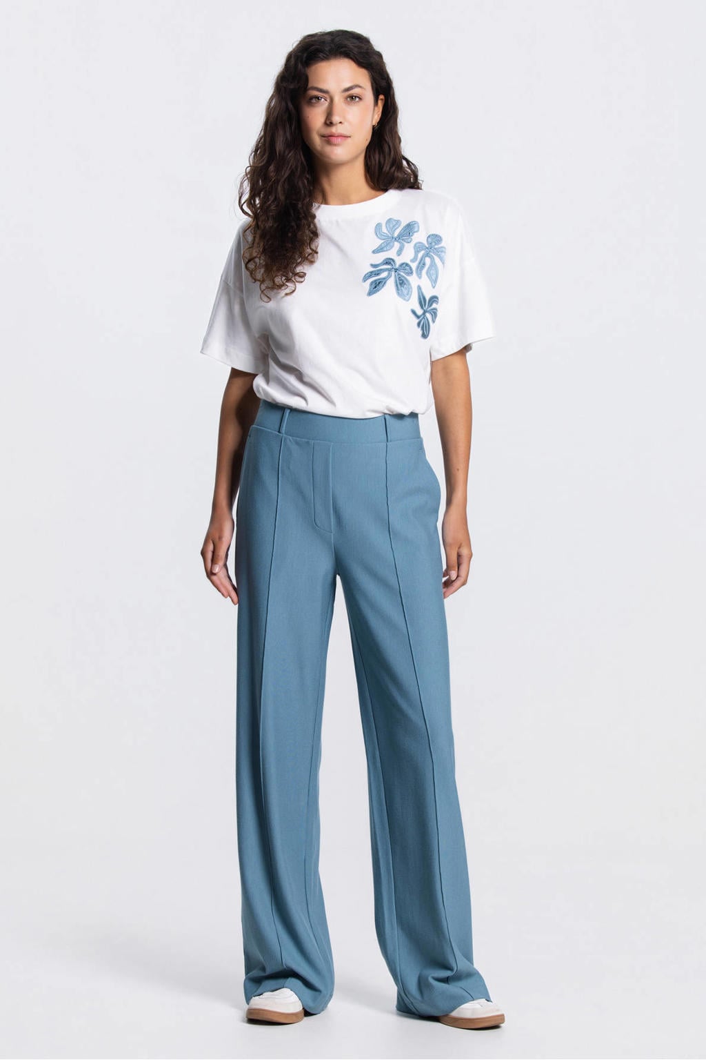 JANSEN Amsterdam wide leg high waist broek blauw