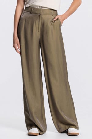 wide leg high waist pantalon olijfgroen