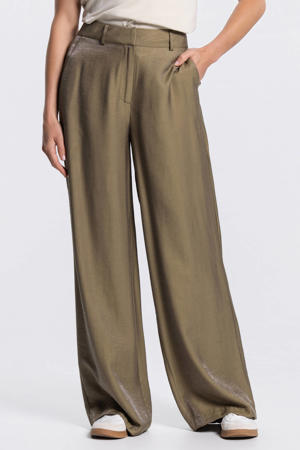 wide leg high waist pantalon olijfgroen
