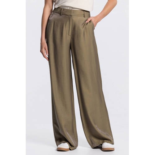 JANSEN Amsterdam wide leg high waist pantalon olijfgroen afbeelding