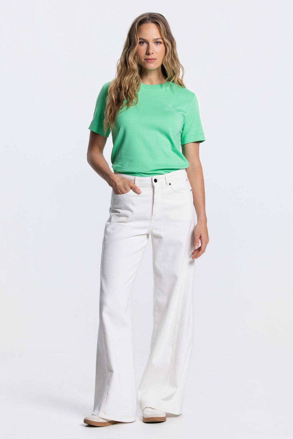 Witte dames JANSEN Amsterdam high waist wide leg jeans van katoen met rits- en knoopsluiting en effen