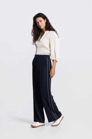 wide leg high waist pantalon donkerblauw