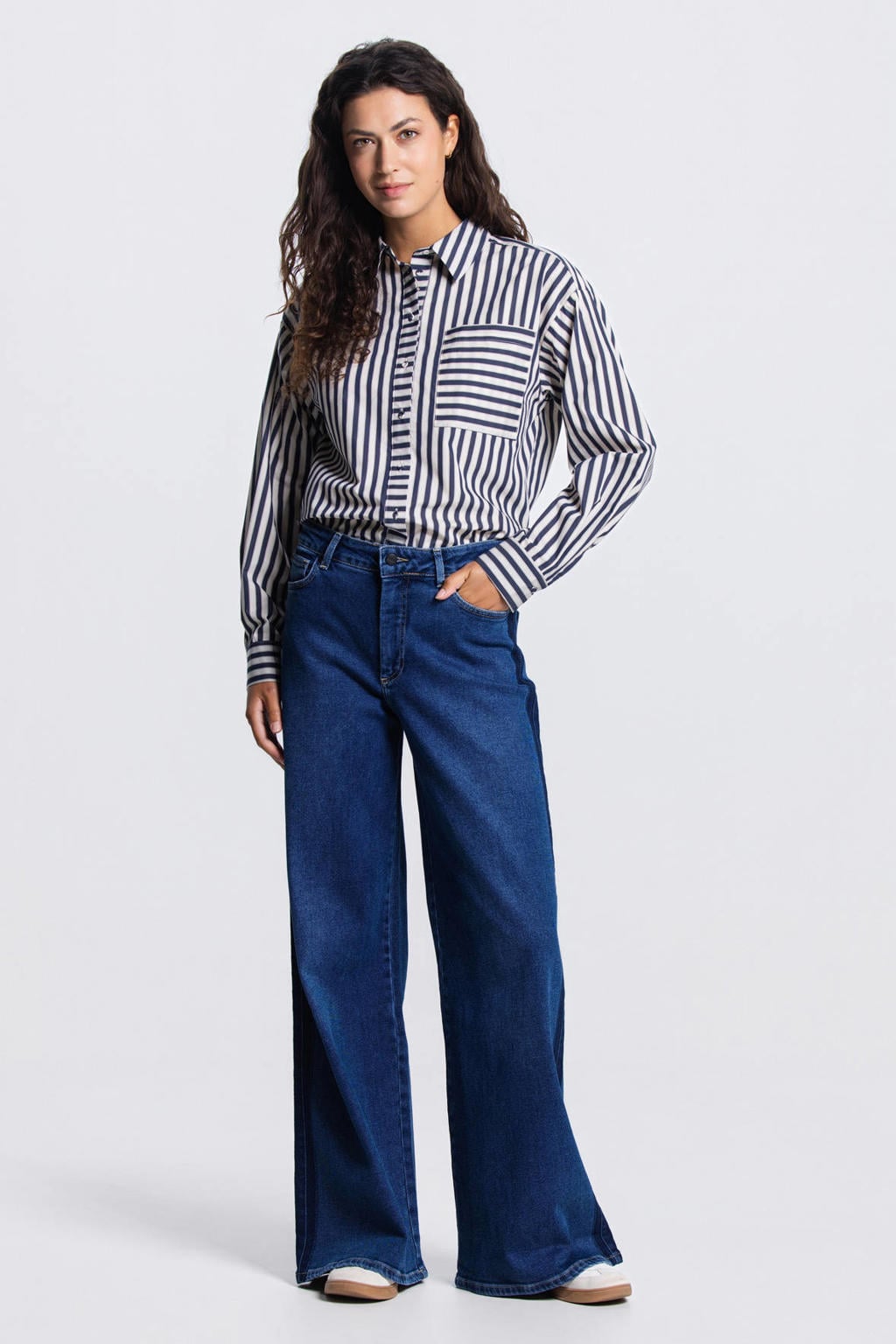 JANSEN Amsterdam gestreepte blouse donkerblauw