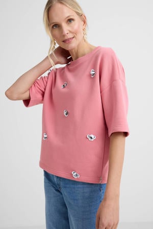 gebloemde sweater roze met pailletten