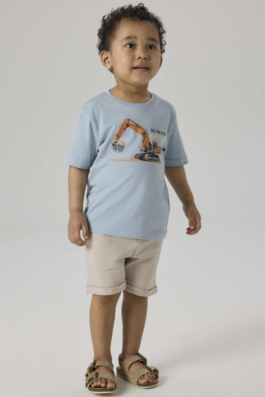 Beige jongens NAME IT MINI sweatshort van katoen met regular fit, regular waist, elastische tailleband met koord en effen