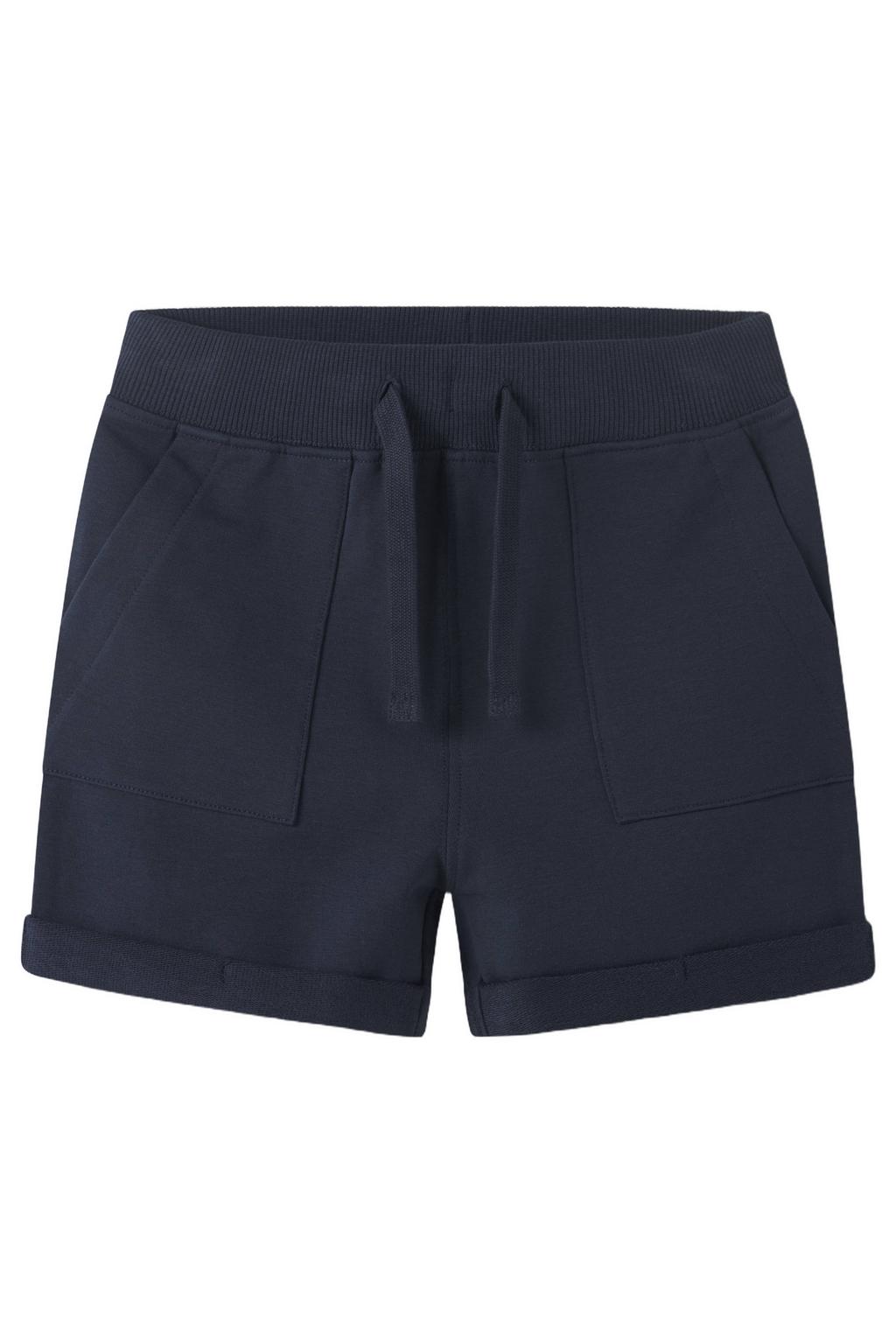 Donkerblauwe jongens NAME IT MINI regular casual short van stretchkatoen met elastische tailleband met koord en effen