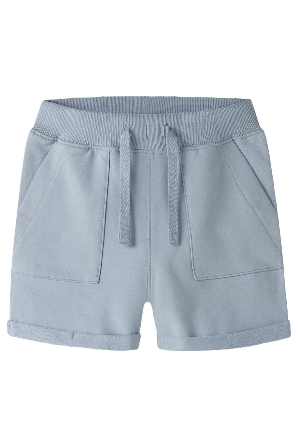 Grijsblauwe jongens NAME IT MINI regular casual short van stretchkatoen met elastische tailleband met koord en effen